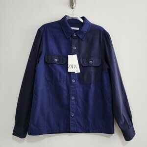 NWT Zara Colorblock Denim Overshirt Mens M Blue Casual Streetwear